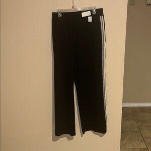 Maurices 1X Wide Leg Pants Black High Rise Side Stripe Athleisure Plus Size